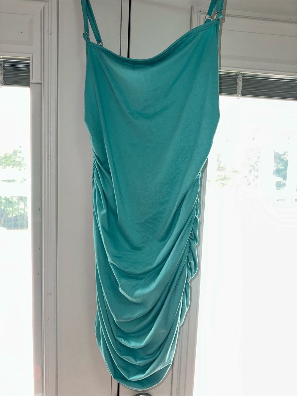 Women’s Teal Draped Slip Dress - Elegant Ruched Detail